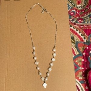 Faux Pearl and Cross Necklace